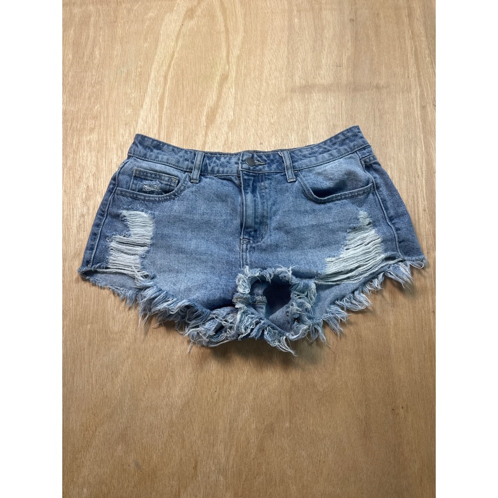 Fashion Nova Distressed Denim Cut Off Shorts Size M Frayed  High Waisted Women